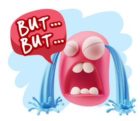 3d Illustration Sad Character Emoji Expression saying But… wit