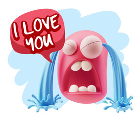 3d Illustration Sad Character Emoji Expression saying I Love You
