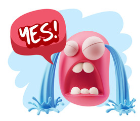 3d Illustration Sad Character Emoji Expression saying Yes with C