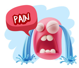 3d Illustration Sad Character Emoji Expression saying Pain with