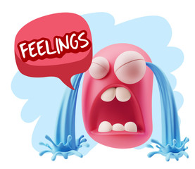 3d Illustration Sad Character Emoji Expression saying Feelings w