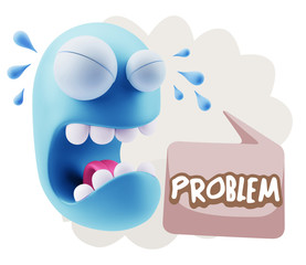3d Illustration Sad Character Emoji Expression saying Problem wi