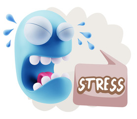 3d Illustration Sad Character Emoji Expression saying Stress wit