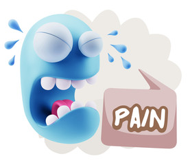 3d Illustration Sad Character Emoji Expression saying Pain with