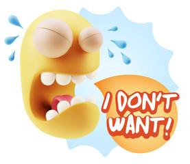 3d Illustration Sad Character Emoji Expression saying I Don't Wa