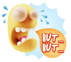 3d Illustration Sad Character Emoji Expression saying But… wit