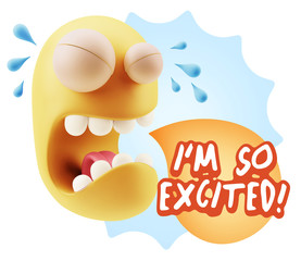 3d Illustration Sad Character Emoji Expression saying I'm so Exc