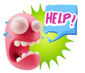 3d Illustration Sad Character Emoji Expression saying Help! with