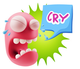 3d Illustration Sad Character Emoji Expression saying Cry with C