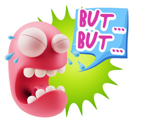 3d Illustration Sad Character Emoji Expression saying But… wit