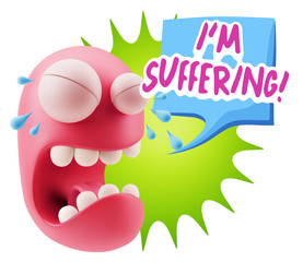 3d Illustration Sad Character Emoji Expression saying I'm Suffer