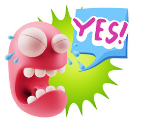 3d Illustration Sad Character Emoji Expression saying Yes with C