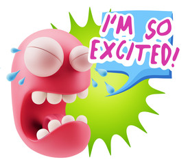 3d Illustration Sad Character Emoji Expression saying I'm so Exc