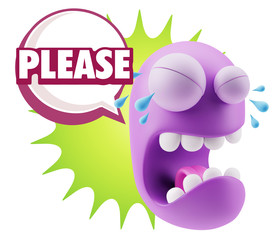 3d Illustration Sad Character Emoji Expression saying Please wit