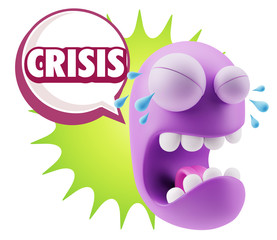 3d Illustration Sad Character Emoji Expression saying Crisis wit