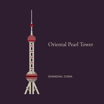 Oriental pearl tv tower, Shanghai. Trendy illustration, flat style.