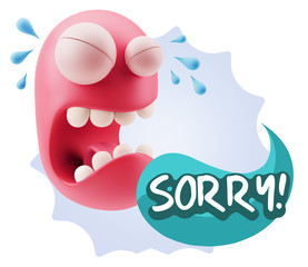 3d Illustration Sad Character Emoji Expression saying Sorry with