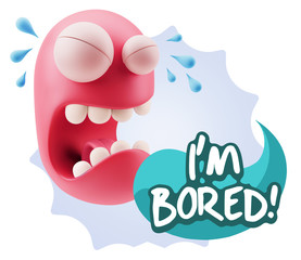 3d Illustration Sad Character Emoji Expression saying I'm Bored
