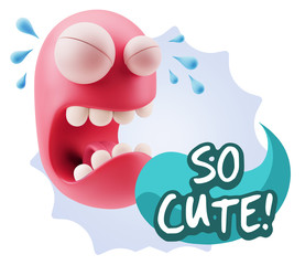 3d Illustration Sad Character Emoji Expression saying So Cute wi