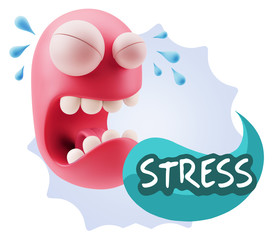 3d Illustration Sad Character Emoji Expression saying Stress wit