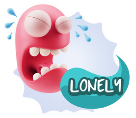 3d Illustration Sad Character Emoji Expression saying Lonely wit