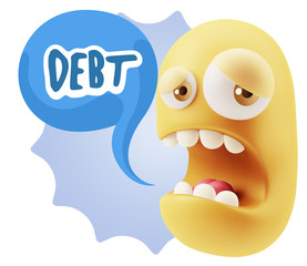 3d Illustration Sad Character Emoji Expression saying Debt with