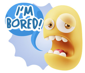 3d Illustration Sad Character Emoji Expression saying I'm Bored