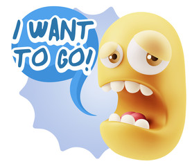 3d Illustration Sad Character Emoji Expression saying I Want to