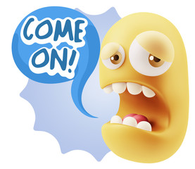 3d Illustration Sad Character Emoji Expression saying Come On wi