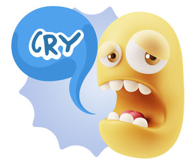 3d Illustration Sad Character Emoji Expression saying Cry with C