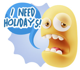 3d Illustration Sad Character Emoji Expression saying I Need Hol