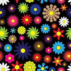 colorful simple retro small flowers seamless dark pattern eps10