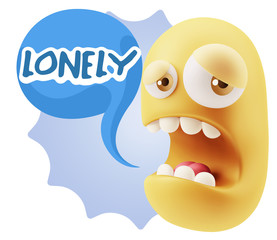 3d Illustration Sad Character Emoji Expression saying Lonely wit