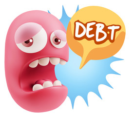 3d Illustration Sad Character Emoji Expression saying Debt with