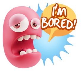 3d Illustration Sad Character Emoji Expression saying I'm Bored