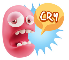 3d Illustration Sad Character Emoji Expression saying Cry with C