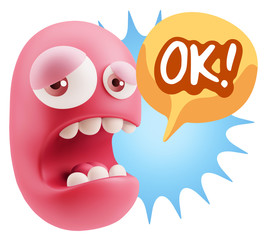 3d Illustration Sad Character Emoji Expression saying OK with Co