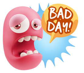 3d Illustration Sad Character Emoji Expression saying Bad Day wi