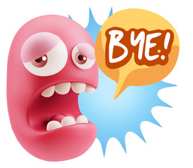 3d Illustration Sad Character Emoji Expression saying Bye with C