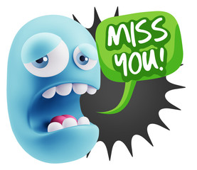 3d Illustration Sad Character Emoji Expression saying Miss You w