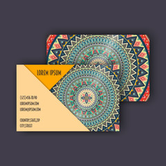 Vector vintage visiting card set. Floral mandala pattern and ornaments. Oriental design Layout. Islam, Arabic, Indian, ottoman motifs.
