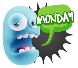 3d Illustration Sad Character Emoji Expression saying Monday wit