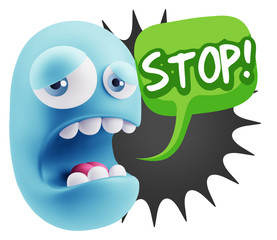 3d Illustration Sad Character Emoji Expression saying Stop! with