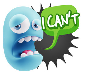 3d Illustration Sad Character Emoji Expression saying I Can't wi