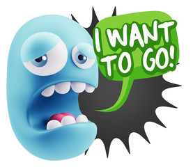 3d Illustration Sad Character Emoji Expression saying I Want to