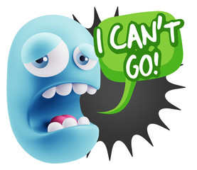 3d Illustration Sad Character Emoji Expression saying I Can't Go
