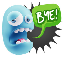 3d Illustration Sad Character Emoji Expression saying Bye with C