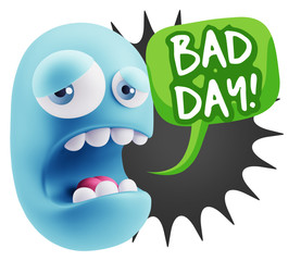3d Illustration Sad Character Emoji Expression saying Bad Day wi