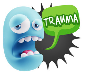 3d Illustration Sad Character Emoji Expression saying Trauma wit
