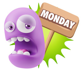 3d Illustration Sad Character Emoji Expression saying Monday wit